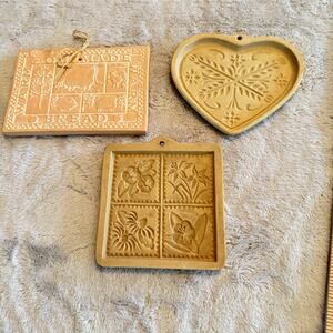 Lot Brown Bag Cookie Art Mold Homemade Bread & Pampered Chef Heart Baking Stone